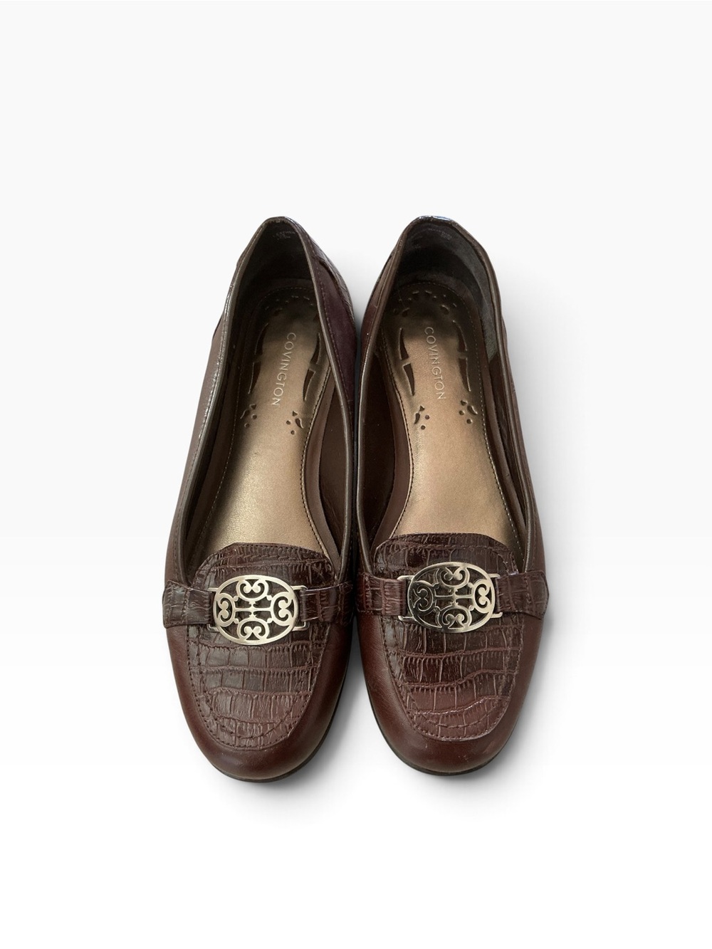 Covington brown croc embossed leather loafer shoes size 7.5